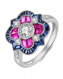 FLORAL STYLE COLORED STONE DIAMOND RING (TR4069)